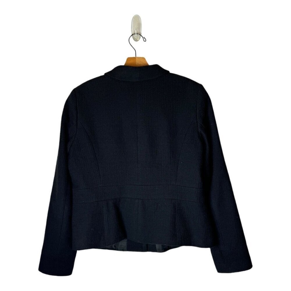 Talbots Coat Women 12 Black Tweed Cotton Peter Pan Collar Full Zip Jacket Career - Picture 2 of 9